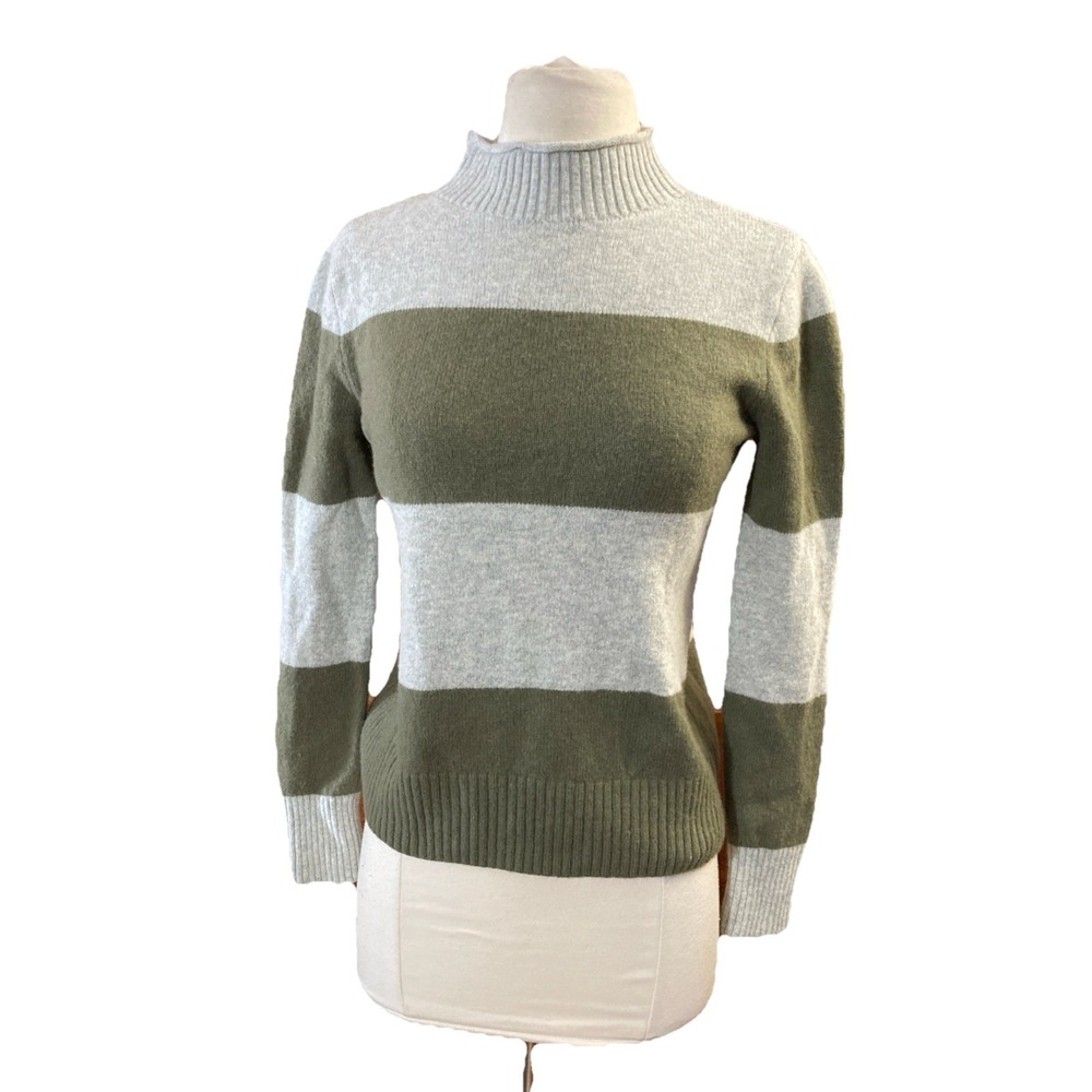 J Crew Roll Neck Wool Sweater Vtg 90 Sz S Oarsman Olive Gray Rugby Strip Always‎
